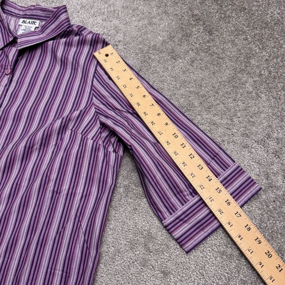 Blair Button Down Shirt Blouse Women Large Purple Striped 3/4 Sleeve Casual NWOT - Picture 9 of 12